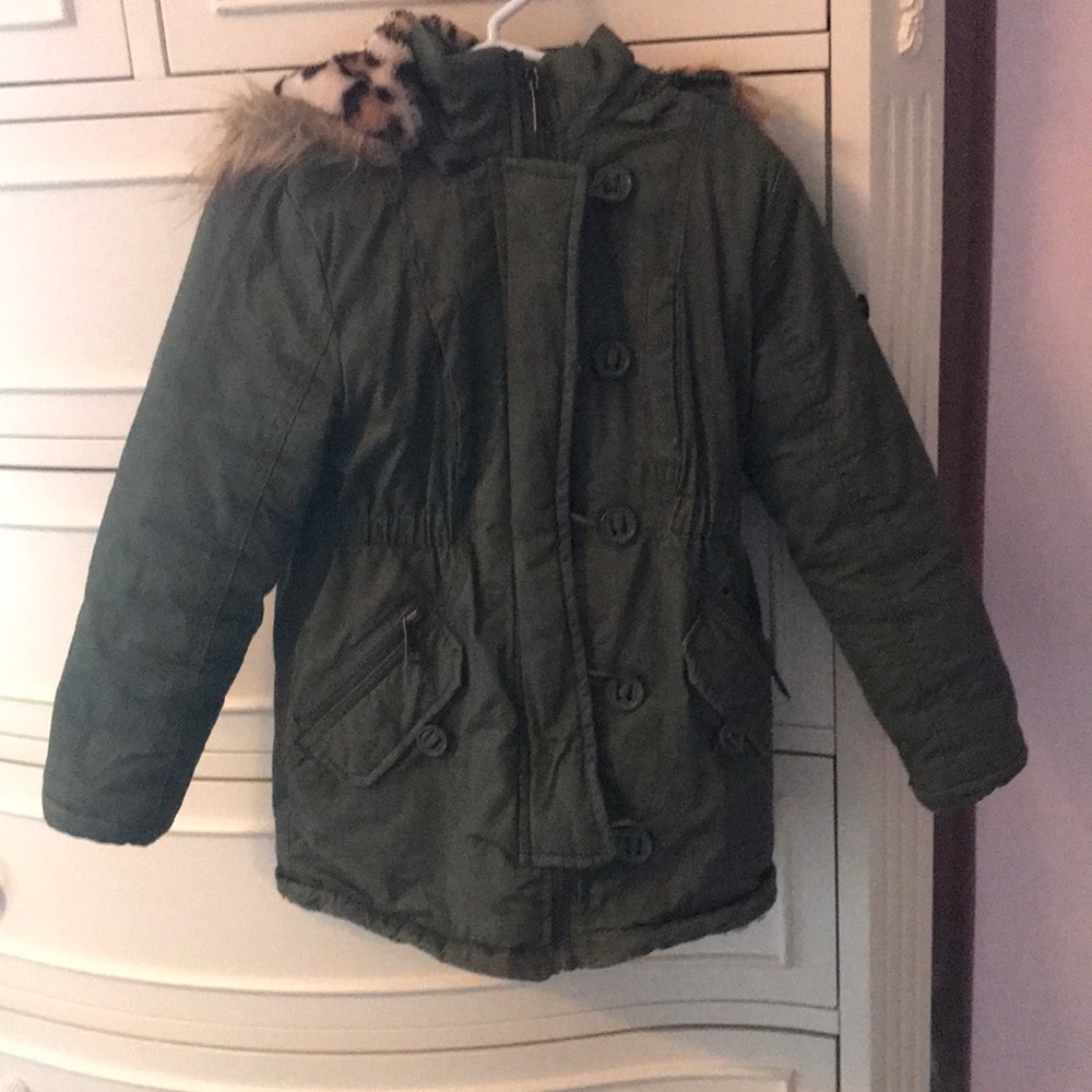 URBAN REPUBLIC LITTLE GIRLS GREEN FAUX HOODED COAT